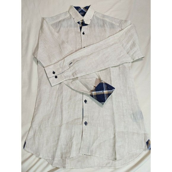 MACEOO Other - MACEOO ITALIAN FABRICS SHIRT LS BLUE TAN PLAID FLIP CUFF MENS SIZE 2 SMALL